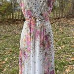 Vintage 80s Whimsy Sheer Floral Swiss Dot Wrap Front Dress White Size M Photo 6