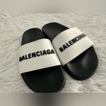 Balenciaga  Raised Logo Embossed Rubber Pool Sandals Slides‎ Shoes White $395 36 Photo 2