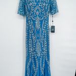 Adrianna Papell Floral Beaded Embellished Godet Gown Maxi Dress Ocean Dream Blue Photo 7