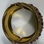 Gold Tone Hinged Bangle Bracelet with Black Faceted Rhinestone Embellishments Photo 3