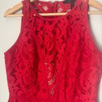 BCBGMAXAZRIA  Hanah Red Lace Overlay Scalloped Tiered Mini Dress Photo 3
