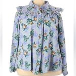 Lost Ink | Women’s Plus Size 4X Ruffled Floral Fruit Button Down Blouse Blue Photo 4
