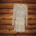 Mac Duggal  5923  Womens Cream Silver High Neck Long Sleeve A Line Mini Dress Photo 4
