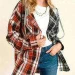 Rust and Charcoal‎ Grey Plaid Button Down Hoodie Top Orange Photo 0