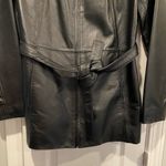 Worthington Size S 100% Leather Black Full Zip MidI Belted Tench Coat Like New Photo 6