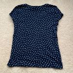 Loft Navy Blue & White Polka Dot Short Sleeve Cotton T Shirt - Size L - VGUC Photo 1