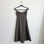 Reformation  | Stratford Wool Off-the-Shoulder Midi Dress in Black Check Photo 2