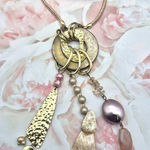 None Rose Gold Tone & Pink Long Statement Necklace Dangle Pendants 30" Boho Photo 0