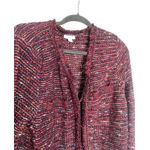 J.Jill Tweed Sweater Cardigan Size Large Burgundy Fringe Knit Blazer Career Red Photo 2