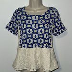 Anthropologie Deletta Beaded Lace Peplum Top Short Sleeve Shirt Blouse Women’s S Photo 0