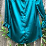 Victoria's Secret Women's Teal Green Chemise Dress SMALL Collared Long Sleeve Photo 3