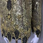 Vintage silk sequin and beaded cropped long sleeve blouse shirt medium Black Photo 2