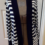 White House | Black Market  Navy and White Open Front Knit long Cardigan Sweater Photo 0