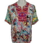 Caleoaa Womens Top Medium Embroidered Short Sleeve Boho Festival Ethnic Photo 0