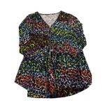 Avenue  Zip Front V-Neck Rainbow Multicolor Print Black Tunic 18/20 3/4 Sleeve Photo 3