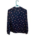 vintage 60s / 70s blue and red dragonfly button down pussybow blouse Size M Photo 4