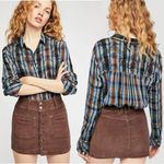 Free People  Western Bohemian Muslin Embroidered Magical Plaid Shirt Small Fall Photo 1
