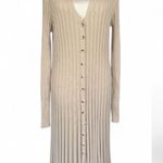 Dissh Sylvia Stone Ribbed Knit Midi Dress Cream Beige Long Sleeve Button Down XL Tan Photo 13