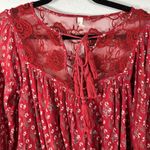Free People  Nomad Child Red Lace Boho Flowy Floral Oversized Mini Dress Size XS Photo 5