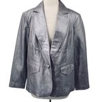 Vintage Y2k Metallic Leather Blazer Jacket Collared Silver Purple Lilac 1X 16W Photo 0