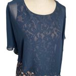 Adrianna Papell Dress Womens 4 Chiffon Drape Lace Overlay Evening Cocktail Blue Photo 2