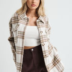 Garage  Cream Tan Green Plaid Vancity Shacket Women’s Size Medium Photo 0