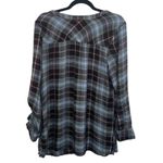 Motherhood  Maternity Plaid Tunic Roll Tap Sleeves V cross string tie  Size Large Photo 1