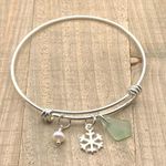 Sea Glass And Pearl Snowflake Charm Bracelet| Genuine Seaglass Jewelry For Her Photo 2