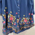 Fig & Flower Boho Embroidered Floral Button Up‎ Blouse | Blue | Size 1X Photo 3