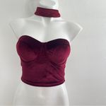 A'Gaci A’GACI Burgundy Velvet Bustier Crop Top with Choker Neck Size MEDIUM NWT Photo 1