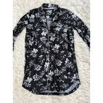 Bali Women's Small Black Floral Print Long Sleeve Sleep Shirt Nightgown Photo 1