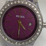 Fossil  women date watch ES-2611 purple dial 30mm round quartz analog running Photo 2
