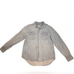 Good American  Weighless Easy Denim Button Up Shirt Size 3 Distressed Light Wash Photo 2