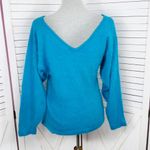 Vintage 80s Stephan Andrews V Back Angora Fuzzy Knit Sweater Turquoise Medium Blue Photo 4