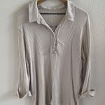 We The Free Free People  Cream Ribbed Top Collar Long Sleeve Tunic Medium Photo 0