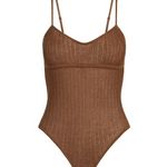 SKIMS Sheer Knit Cami Bodysuit in Bison, Size Medium Photo 3