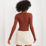 Aerie  Burnt Orange Ribbed Long Sleeve Henley Bodysuit Xl Photo 1