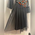 Takara Black Mesh Overlay Red Floral Embroidered Knee-Length Short Tulle Dress Photo 6