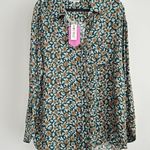 OMIKA Blouse Womens XL Floral Handmade Mod Boho Indian Print Button Up Shirt Green Photo 0