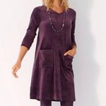 J. Jill Velour Velvet Shift Dress Long Sleeve V Neck Pockets Black Violet Medium Purple Photo 1