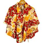 Vintage 1960s Pomare Hawaii Floral Kimono Style Batwing Sleeve Cape Top Blouse Orange Photo 0