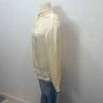 Vintage 70s Prairie Button Up Front Pleated Floral Collar Satin Long Sleeve Top Tan Size 10 Photo 3