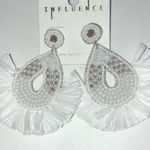 Influence Brand White Seed Bead Boho Beaded Fringe Statement Pierced Earrings Photo 4