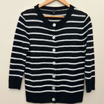 Talbots 100% Linen Black White Striped Button Cardigan Sweater 3/4 Sleeve Size S Photo 0