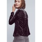 Anthropologie  Elevenses Lumi Velvet Silver Metallic Accent Jacket Blazer 6 Photo 7