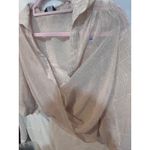 Bebe  Womens Sheer Draped Wrap Blouse Shirt Beige Tan Pattern Long Sleeve Photo 2