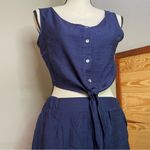 Zaful Navy Blue Sleeveless Button Up Knot Tank Top & Shorts Set Medium 6 NWT Photo 3