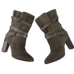 Coach  Alexandra Fatigue Green Suede Midcalf Buckle Heel Bootie Boots Size 8 Photo 4