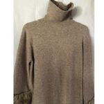 Boston Proper Tan Knit Pullover Turtleneck Dress with faux fur sleeve ends Sz L Photo 6