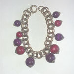 Vintage Germany Gold Tone Purple & Red Dangling Beaded Retro Boho Bracelet Photo 3